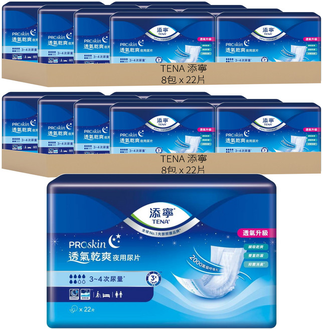 TENA 添寧 透氣乾爽夜用型替換式尿片 需搭配成人紙尿褲, 45cm, 22片, 16包