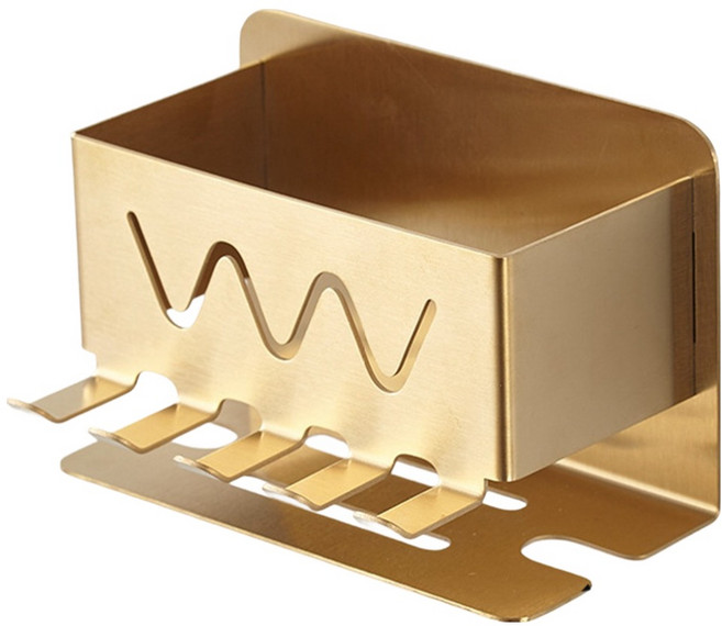 한봄누리 부착형 칫솔꽂이 벽걸이형 다용도 걸이 거치대, 골드, 1개