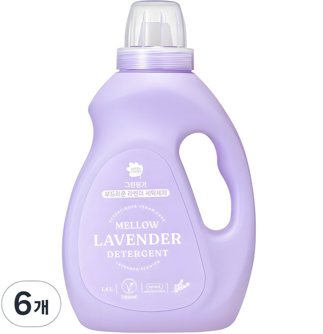 그린핑거 부드러운 라벤더 세탁세제, 1.4L, 6개