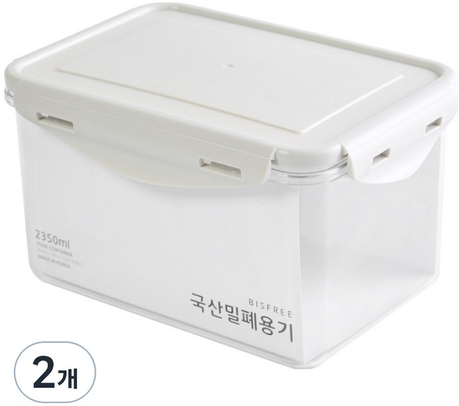 QUIDNOVI 국내산 직사각 밀폐용기 화이트, 2개, 2.35L