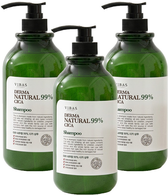 비바스 더마 내추럴 99% 시카 샴푸, 1kg, 3개