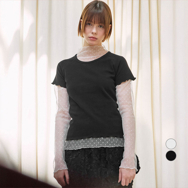 ELLE PARIS 여성용 와플 레투스 엣지 U넥 라글란 반팔 티셔츠