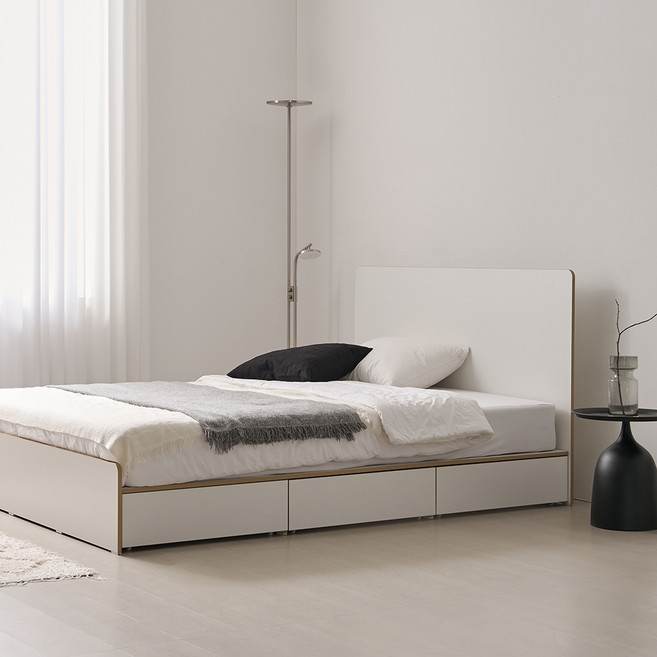 웰퍼니쳐 레포 헤드 3단 수납형 침대프레임 단품 방문설치, 화이트 리프