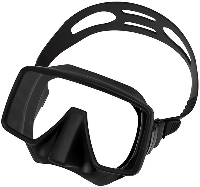 AQUATEC 無框潛水面鏡 MK-350 3.2mm 高級強化玻璃安全鏡片 無毒矽膠材質 潛水設備CE認證, 黑色