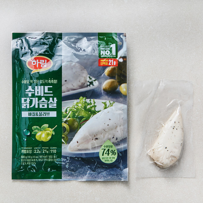 하림 수비드 닭가슴살 바질&올리브, 100g, 6개입, 1개