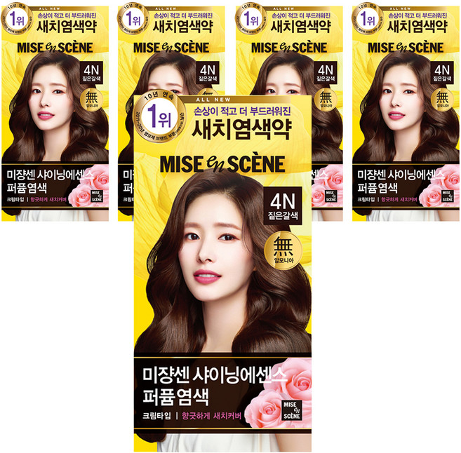 미쟝센 샤이닝 에센스 새치전용 염색제, 4N 짙은갈색, 5개