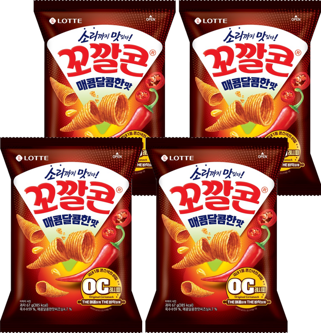 꼬깔콘 매콤달콤한 맛 옥수수스낵, 67g, 4개