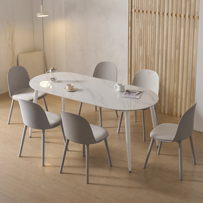 파로마 루미 1800 세라믹 식탁 + 의자 6P 세트 6인용 방문설치, 식탁(화이트), 의자(그레이6P), 의자 6