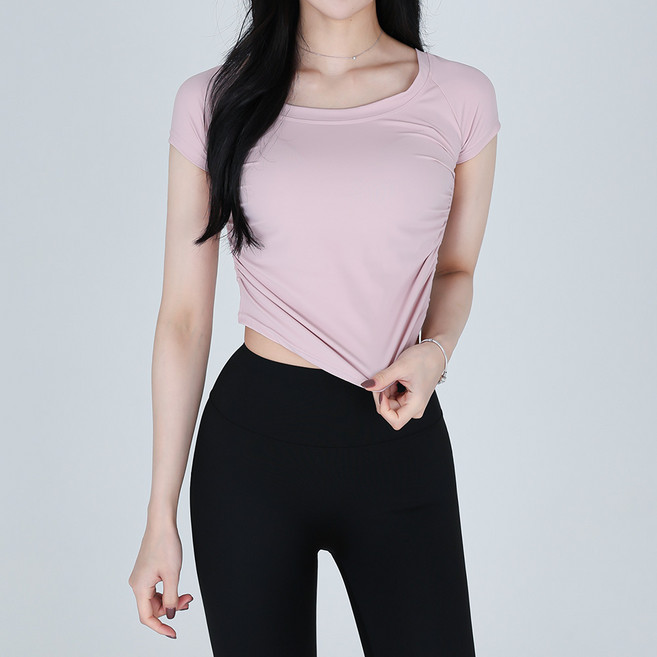 마켓에이 여성용 요가 슬릿 심플 반팔 티셔츠