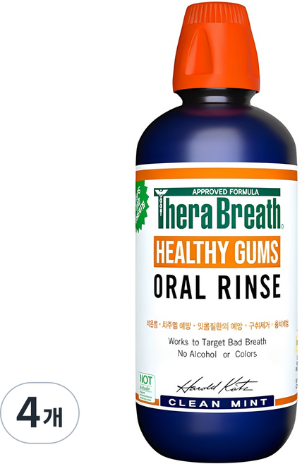 테라브레스 헬시검스 오랄린스 구강청결제 클린민트, 473ml, 4개