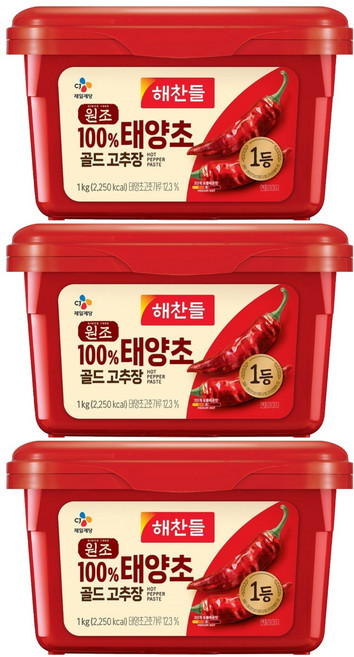 해찬들 태양초 골드 고추장, 1kg, 3개