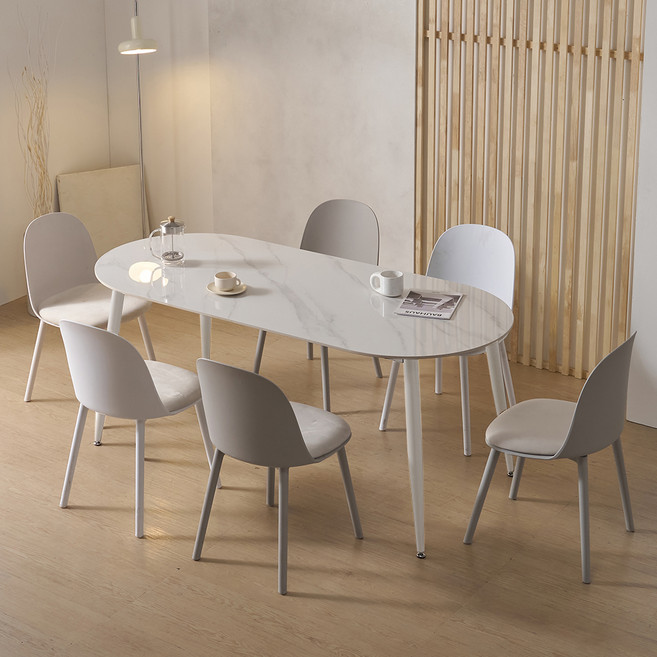 파로마 루미 1800 세라믹 식탁 + 의자 6P 세트 6인용 방문설치, 식탁(화이트), 의자(아이보리3P+그레이3P)