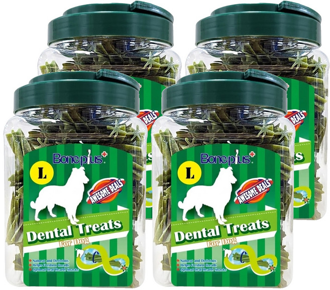 Boneplus 18週以上幼犬/成犬/老犬 超效螺旋六星潔牙棒 L, 天然草本, 600g, 4桶