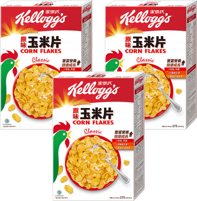 Kellogg's 家樂氏 CORN FLAKES 公雞玉米片 原味玉米片, 275g, 3盒