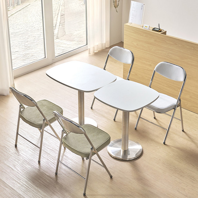 필웰 무노 라운드 사각 카페 테이블, 화이트 + 크롬, 2인용