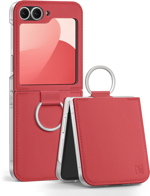 어썸디자인 플랫 수제 가죽 휴대폰 케이스 + 링 세트