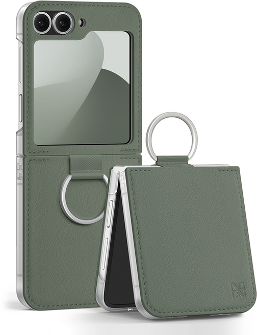 어썸디자인 플랫 수제 가죽 휴대폰 케이스 + 링 세트