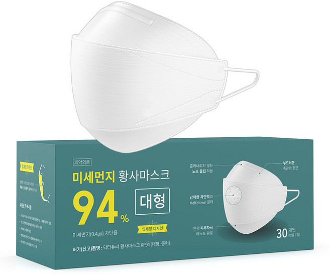 닥터퓨리 KF94 미세먼지 황사마스크 대형, 30개입, 1개, 화이트