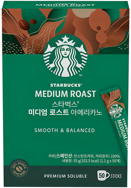 스타벅스 미디엄 로스트 아메리카노 원두커피믹스, 1.1g, 50개입, 1개