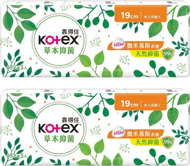 Kotex 靠得住 草本抑菌 微米慕斯表層 日用量少衛生棉, 19cm, 39片, 2組