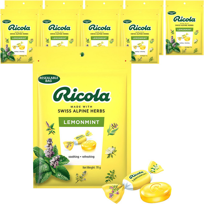 Ricola 利口樂 瑞士檸檬薄荷味草本糖, 70g, 10個