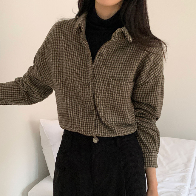 afinar 女款厚磅人字紋法蘭絨襯衫