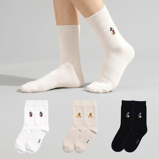 Sockpiens 女款迪士尼卡通人物高級刺繡襪子3雙禮盒組