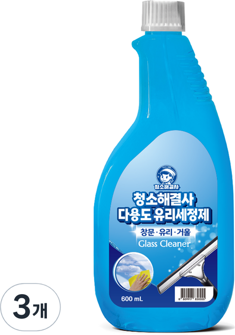 청소해결사 다용도 유리세정제 리필, 600ml, 3개
