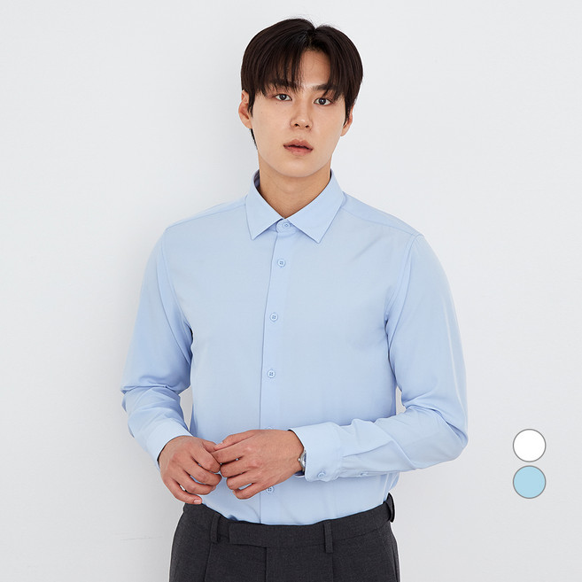 캐럿 남성용 구김 없는 스판 반슬림 와이셔츠