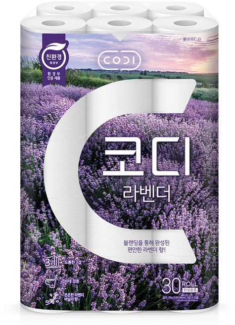 코디 라벤더 3겹 롤화장지, 30m, 30롤, 1개