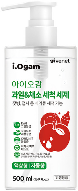 아이오감 과일&채소 세척 세제 자몽향, 1개, 500ml