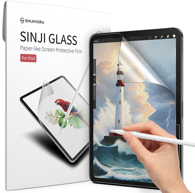 신지모루 저반사 드로잉 종이질감 강화유리 액정보호필름 세트, 1개