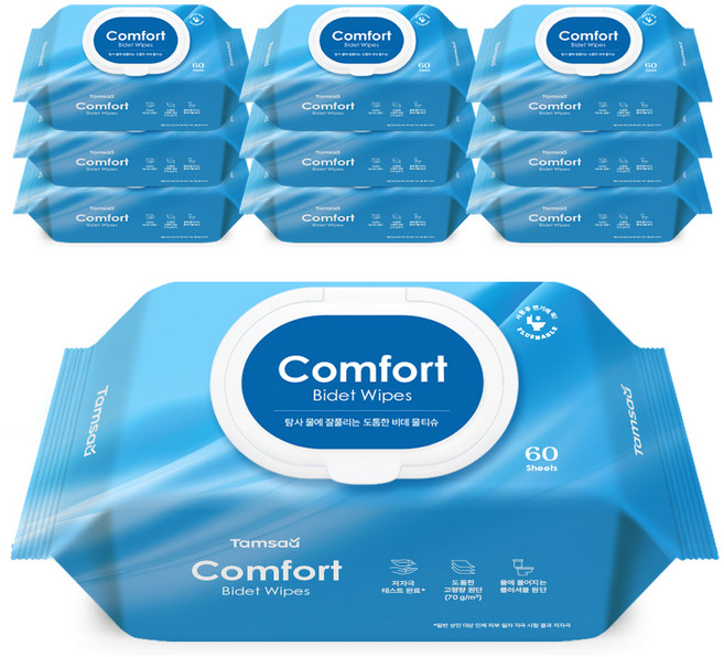 탐사 두꺼워도 물에 잘풀리는 도톰한 비데티슈 피부 저자극 인증, 10팩, 60매, 70g