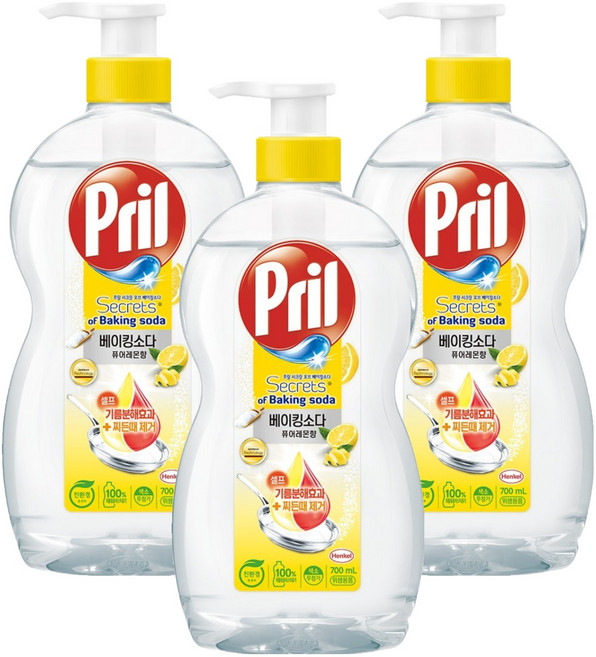 프릴 시크릿오브 베이킹소다 퓨어레몬향 주방세제, 700ml, 3개