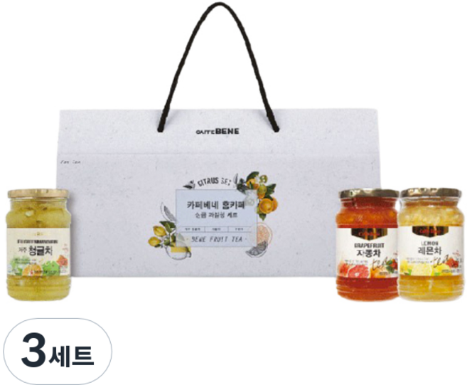 카페베네 홈카페 상큼 과일청 3종 세트, 제주 청귤차 480g + 자몽차 480g + 레몬차 480g, 3세트