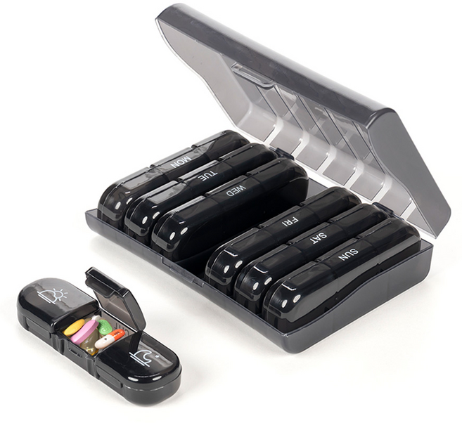 탐사 요일별 휴대용 알약케이스 21칸 블랙, 1개