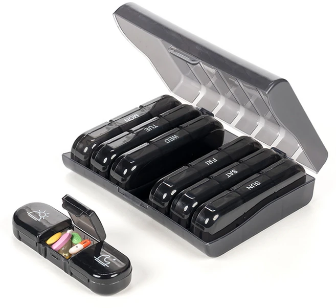 탐사 요일별 휴대용 알약케이스 21칸 블랙, 1개 - 쿠팡