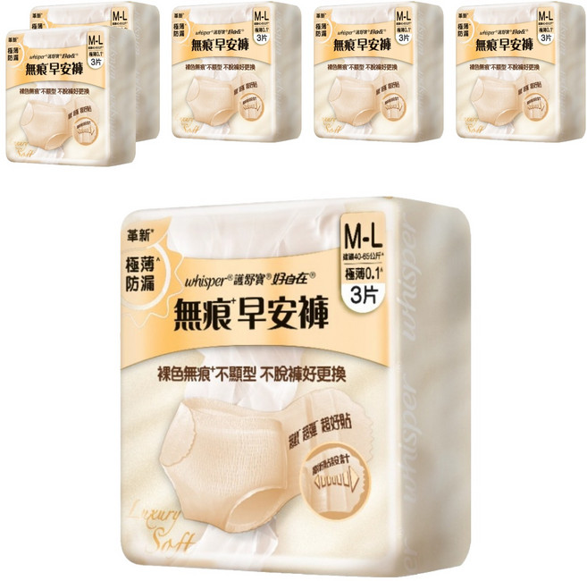 whisper 好自在 無痕早安褲 內褲型, 6包, 3片, M~L