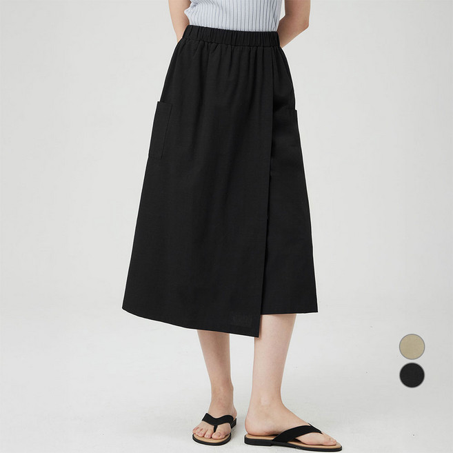ELLEPARIS 여성용 코튼 린넨 라이크 하프밴딩 롱 큐롯 스커트