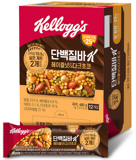 켈로그 단백질바K 헤이즐넛 앤 다크초코, 480g, 1개