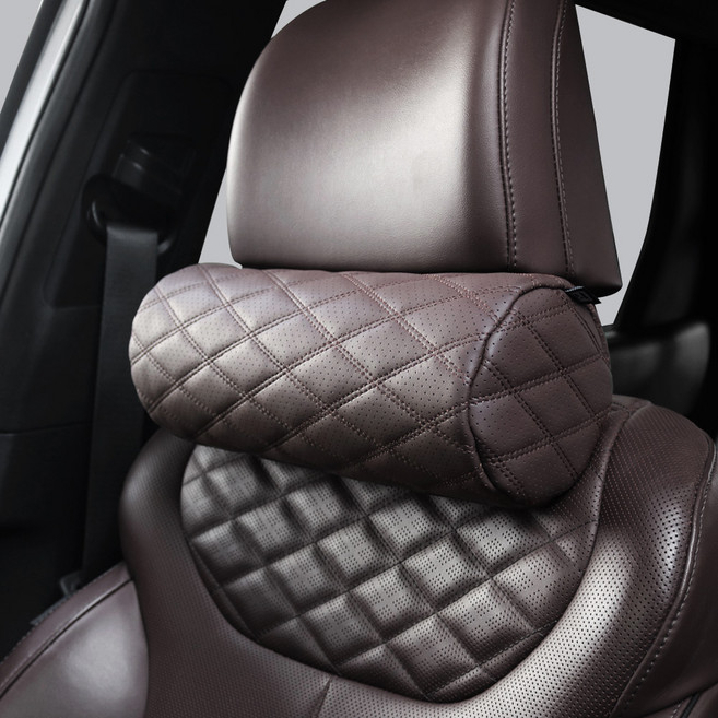 지엠지모터스 타공 가죽 메모리폼 차량용 목쿠션, 초코브라운, 1개