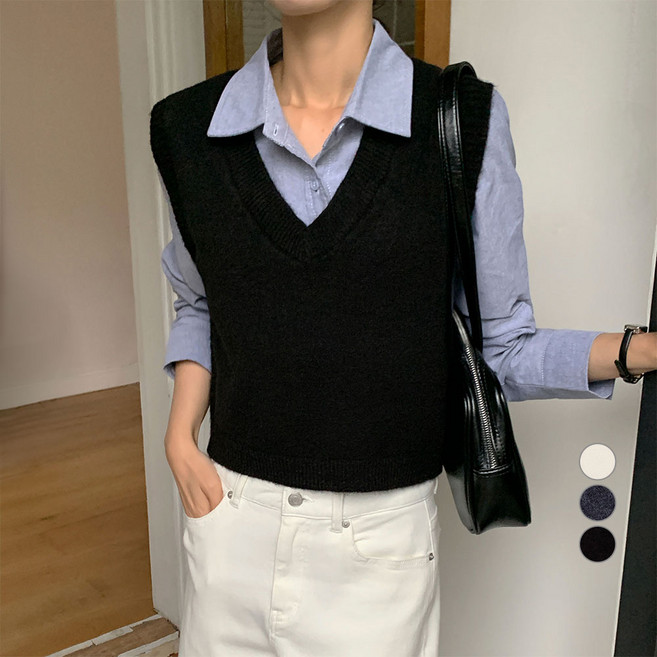 afinar 女士毛絨V領厚實針織背心