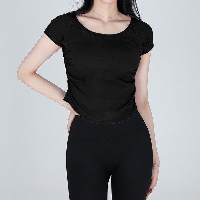 마켓에이 여성용 요가 슬릿 심플 반팔 티셔츠
