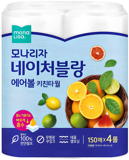 모나리자 네이처블랑 에어볼 키친타올, 150매, 4개