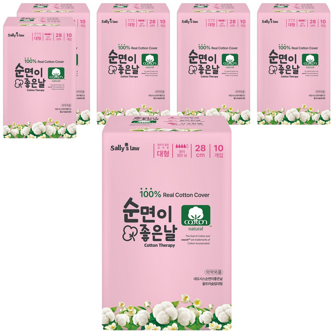 순면이 좋은 날 생리대 울트라 슬림, 대형, 10개입, 6개