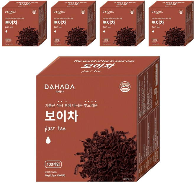 다하다 허브앤티 보이차, 700mg, 100개입, 5개