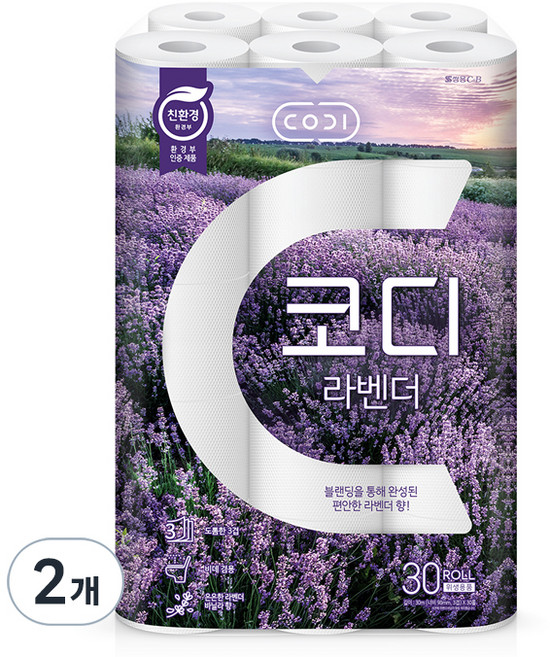 코디 3겹 라벤더 롤화장지, 30m, 30롤, 2개
