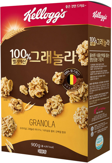 켈로그 100% 벨기에산 그래놀라 시리얼, 900g, 1개