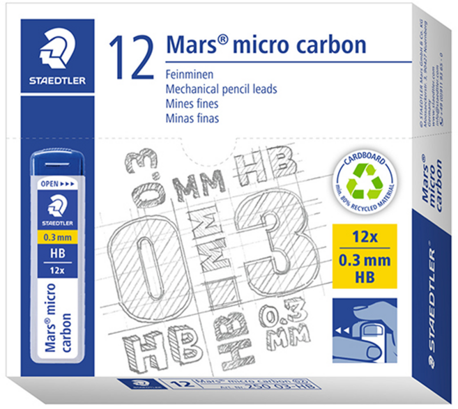 스테들러 마스 마이크로 카본 250 샤프심 HB, 0.3mm, 12개입