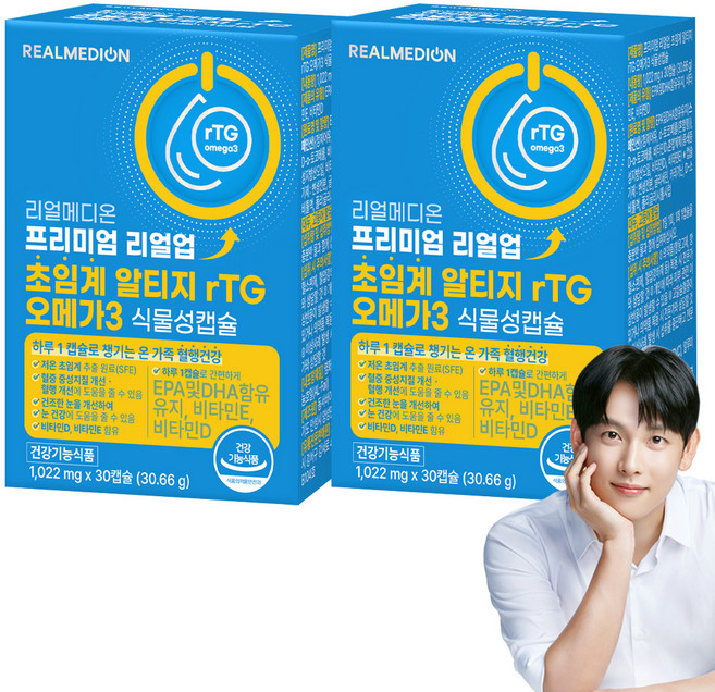 리얼메디온 프리미엄 리얼업 초임계 알티지 rTG 오메가3 식물성 캡슐, 2개, 30회분